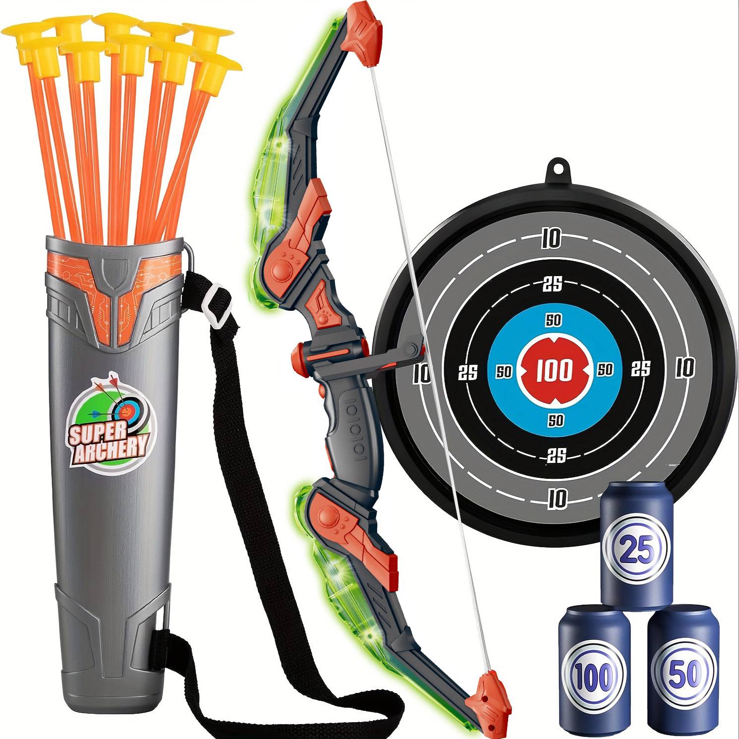 Green light arrow + 10 arrow + arrow + darts + 3 bottles